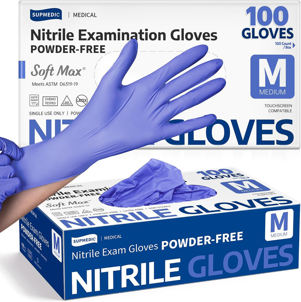 Soft Max Nitrile Exam Gloves, Powder-Free Disposable Blue Iris