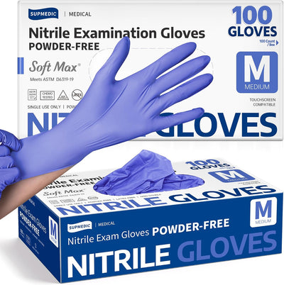 Soft Max Nitrile Exam Gloves, Powder-Free Disposable Blue Iris