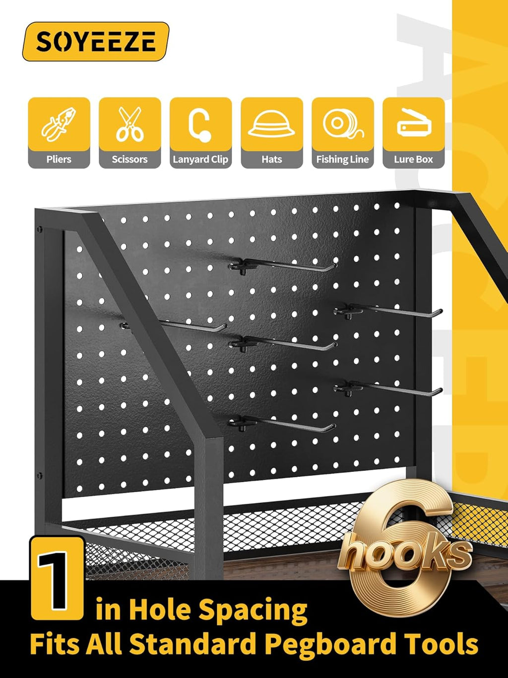 Fishing Rod Holders for Garage, Fishing Pole Holders Up to 12 Rods with Pegboard and Hooks,Rolling Fishing Cart with