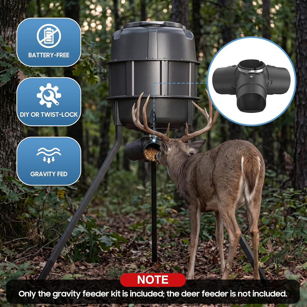 Gravity Deer Feeder Kit, Easy 2-Way Installation, Rotating Installation or DIY Bucket Setup
