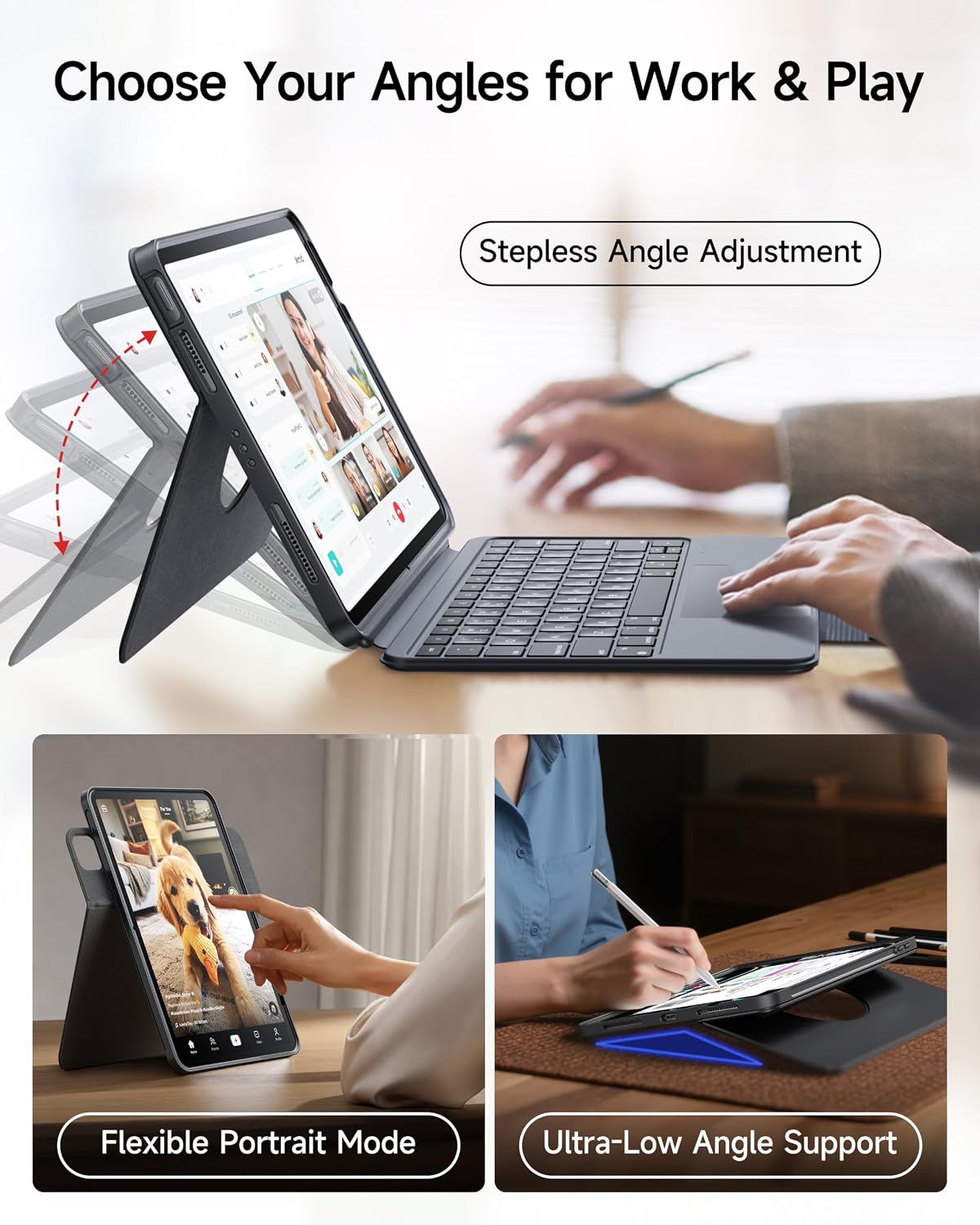 360° Rotating Detachable Keyboard Case for iPad 7th/8th/9th Generation | 155° Adjustable Stand,Portrait & Landscape