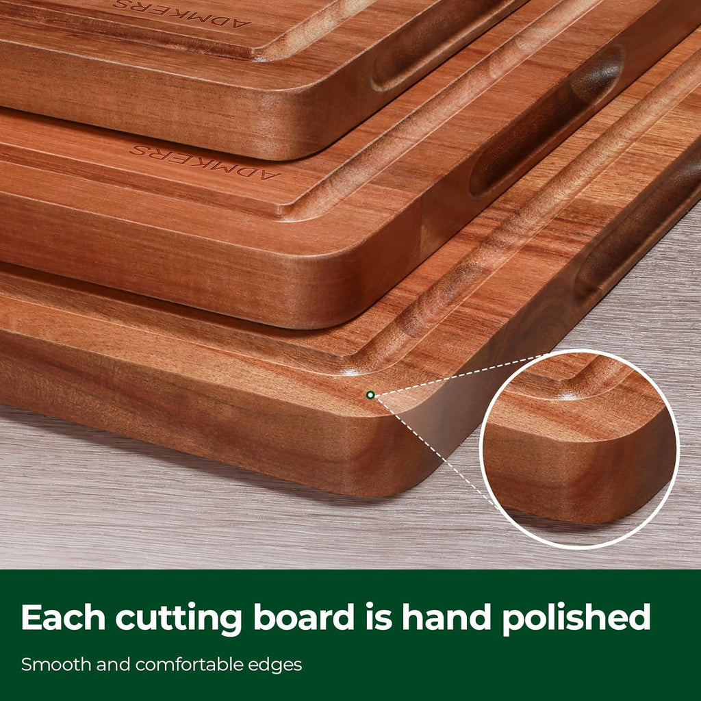 Wood Cutting Boards for Kitchen, Acacia Wooden Cutting Board Set, Charcuterie Board, Large Solid Chopping Board for