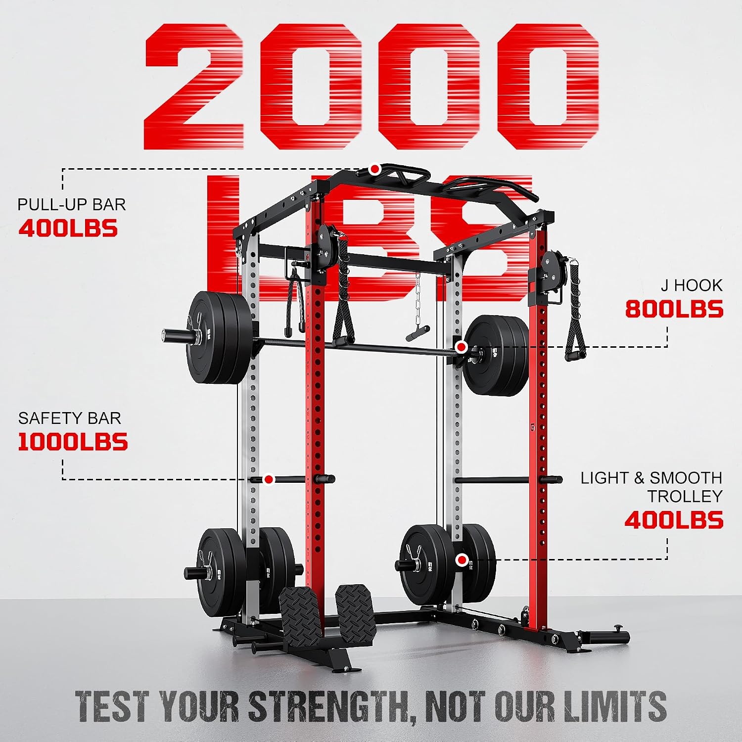 DP01 Power Cage, 2000LBS Squat Rack with Cable Crossover and Dual Independent Pulley System, Full Cage for Full Body