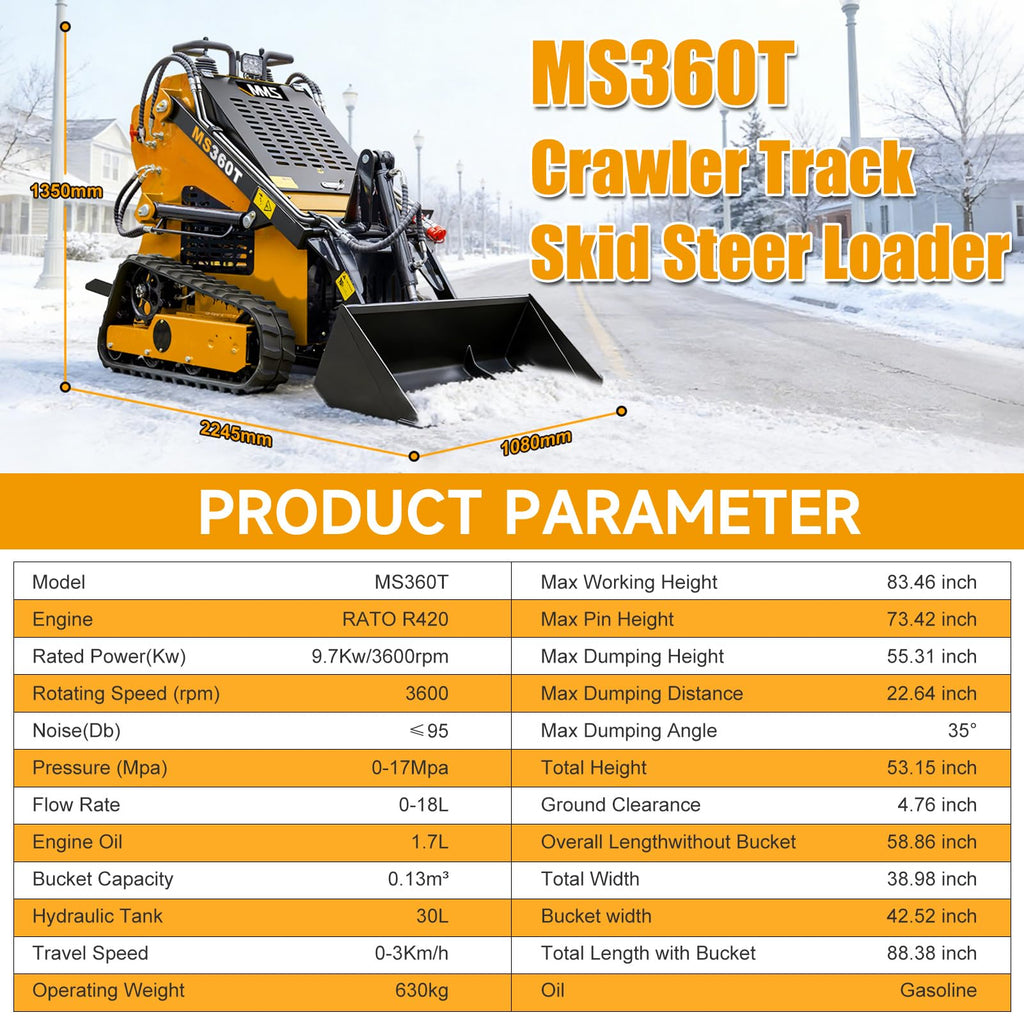 MS360T Mini Skid Steer Loader with 13.5HP EPA RATO Engine