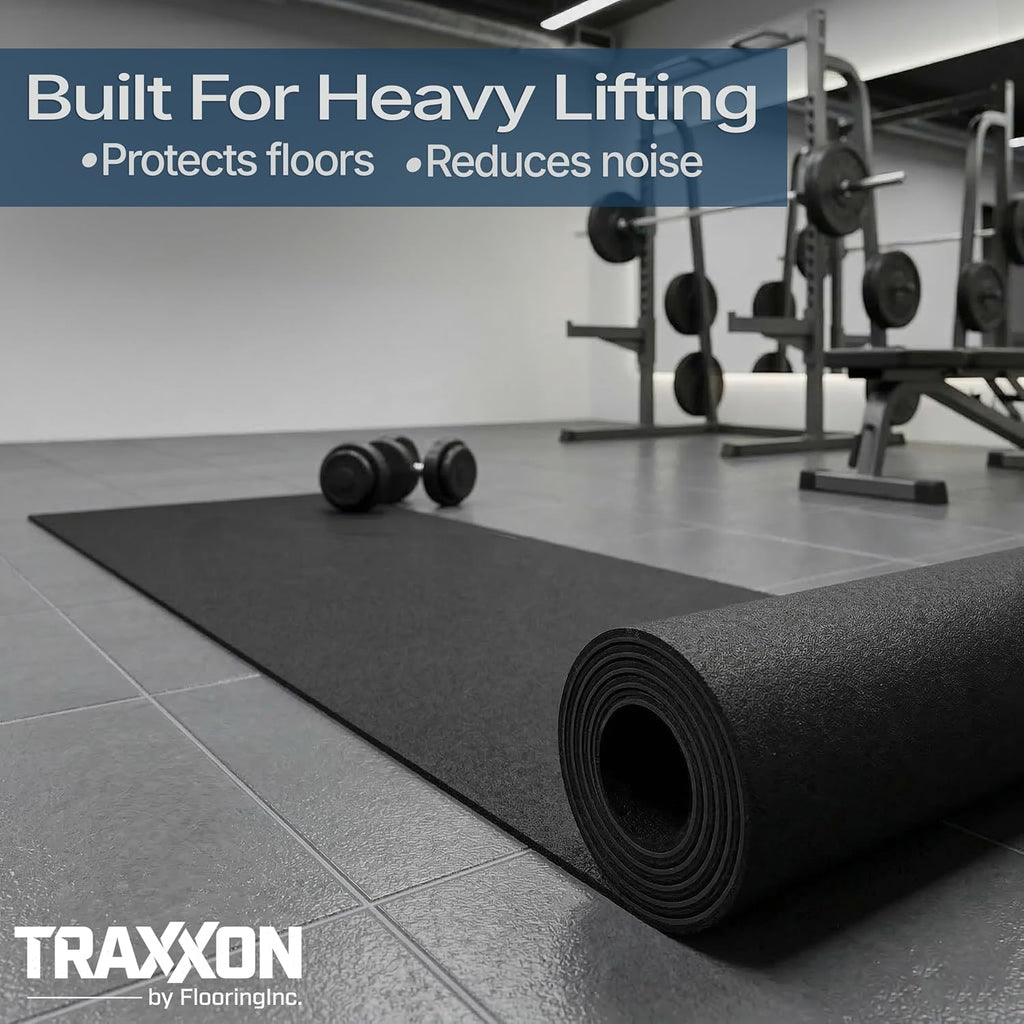 Flooring Inc's 1/4" Thick Tough Rubber Flooring Roll | Flexible Recycled Rubber Floor Mats for Home Gym | Heavy Duty