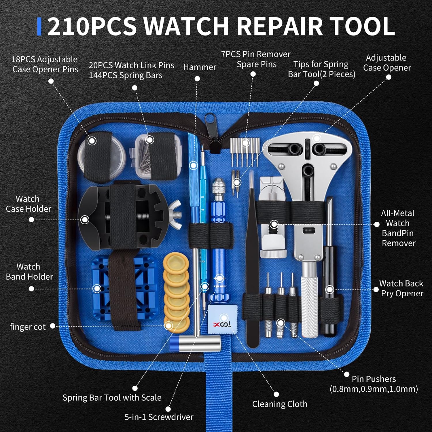 210 PCS Watch Repair Kits, Including Watch Battery Change Kit, Watch Case Opener, Link Remover, Spring Bar Tools