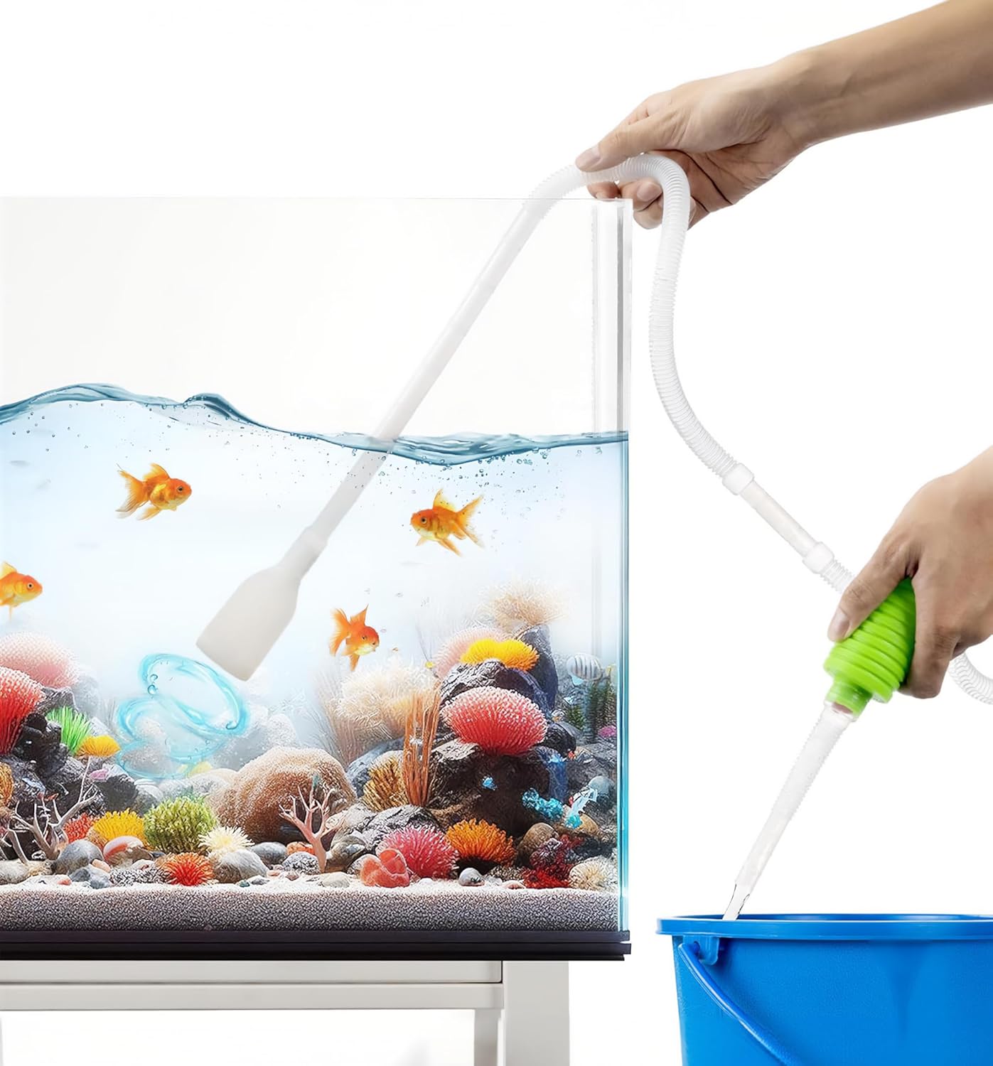 Fish Tank Cleaner - Turtle Tank Accessories - Gravel Vacuum for Aquarium - Hand Siphon Hose to Remove and Change