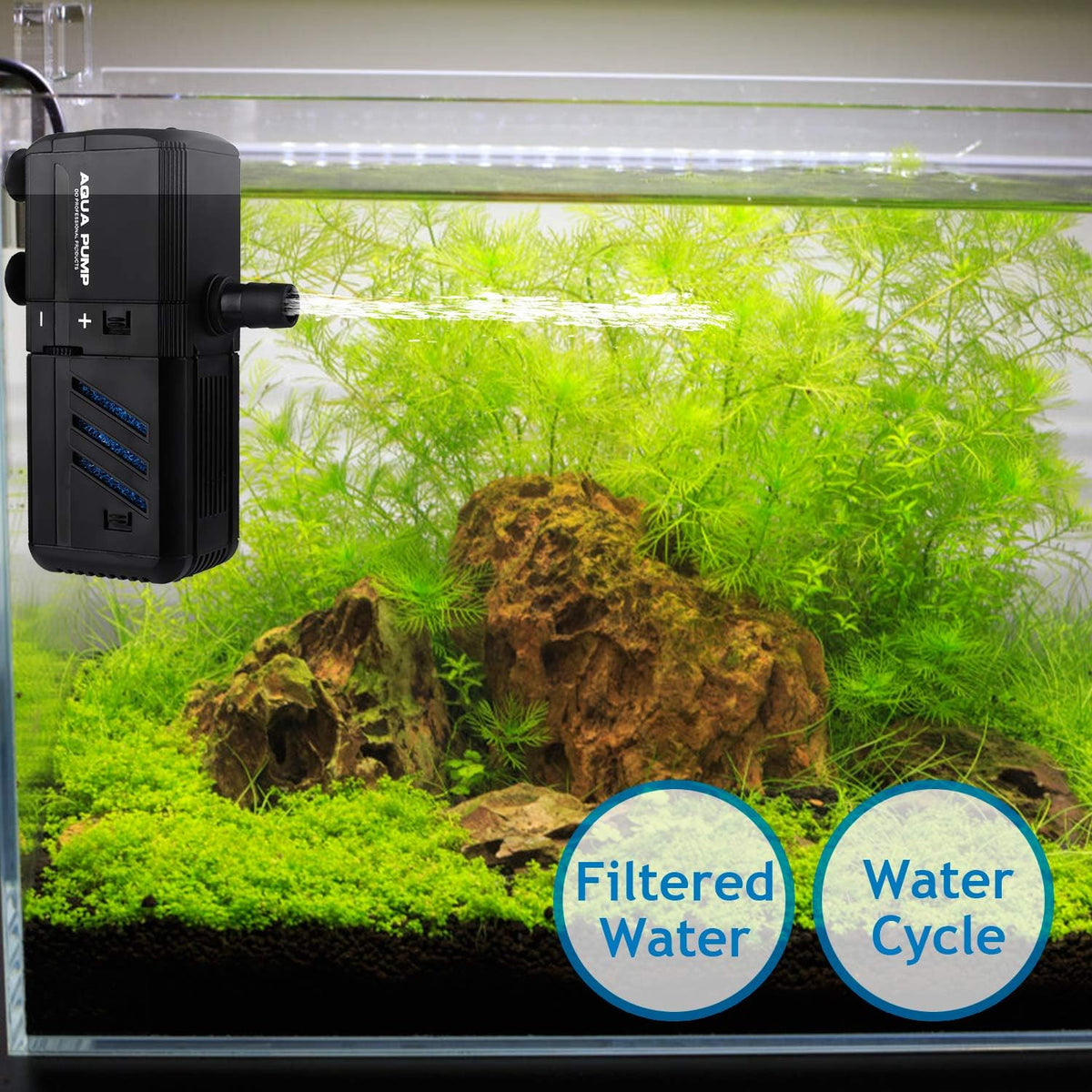 Submersible Aquarium Internal Filter 6W, Adjustable Fish Tank Filter with 132 GPH Water Pump for 1-10 Gallon Fish Tank