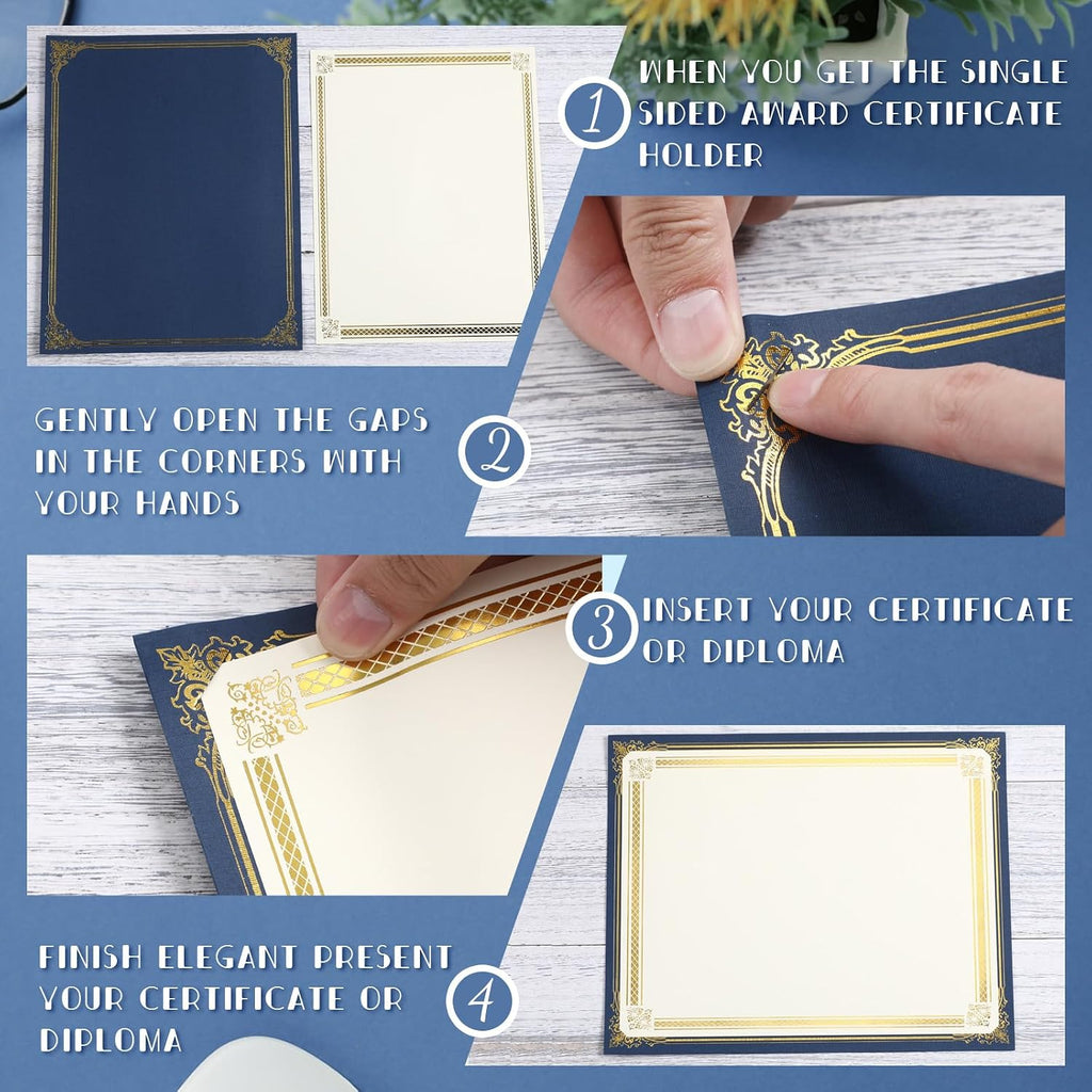 300 Pcs Linen Certificate Holders Kit 100 Gold Foil Certificate Paper 100 Single Sided Linen Diploma Holders 8.5'' x