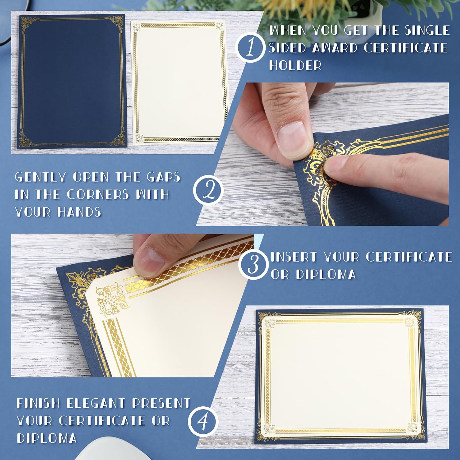 300 Pcs Linen Certificate Holders Kit 100 Gold Foil Certificate Paper 100 Single Sided Linen Diploma Holders 8.5'' x