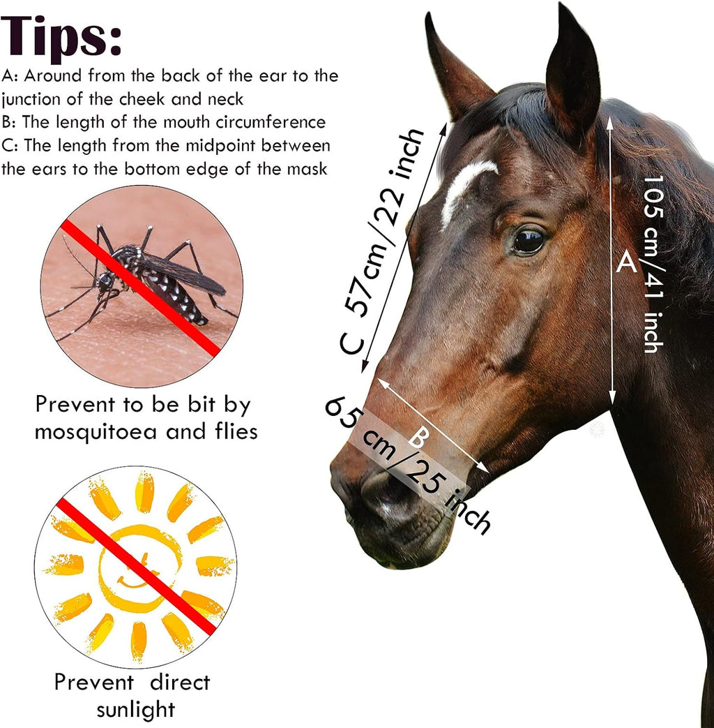 4 Pcs Horse Fly Mask with Ears Mesh Comfort, Geometric, Large