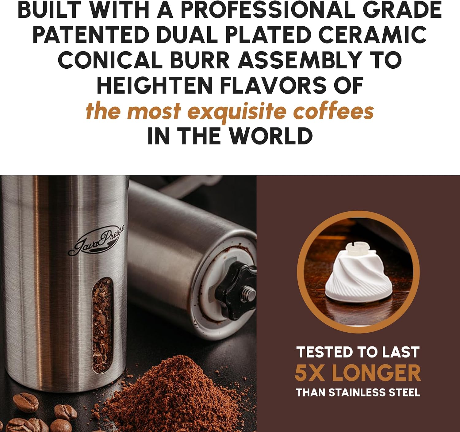 Manual Stainless Steel Coffee Grinder - 18 Adjustable Settings, Portable Conical Burr Grinder for Camping, Travel