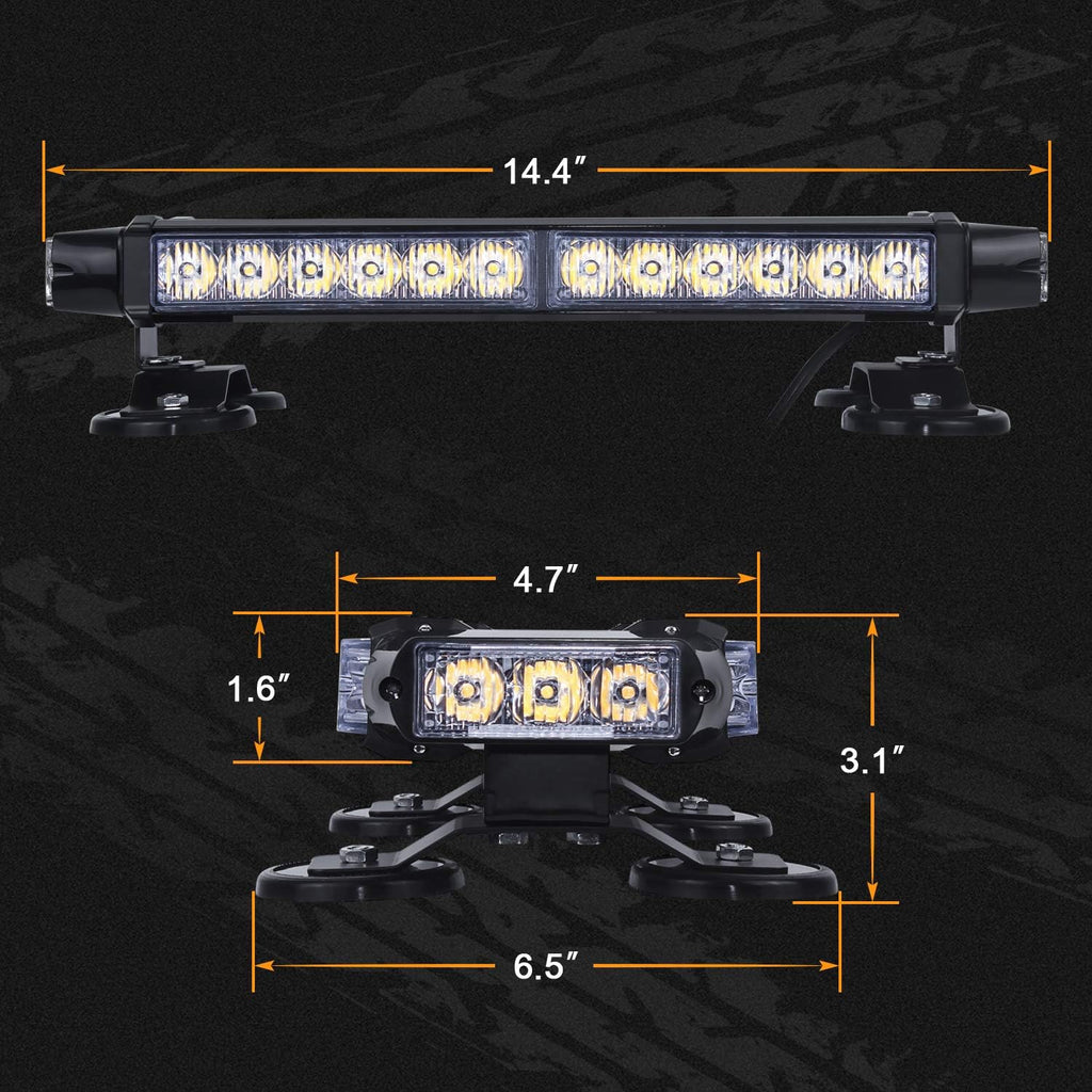 LED Strobe Flashing Light Bar with Magnetic Base, Amber | Aluminum Double Side 30 LED Emergency Hazard Warning Beacon
