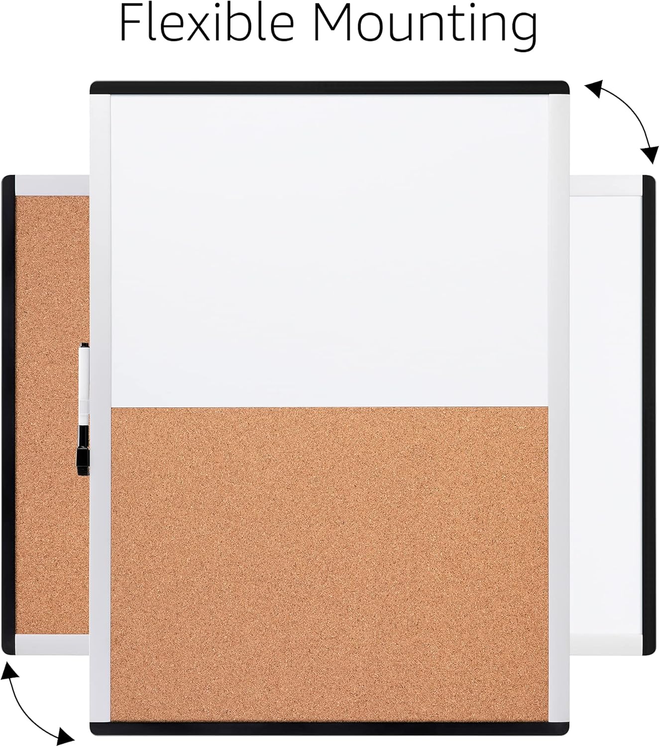 Magnetic Dry Erase Whiteboard & Cork Board Combo, Double-Sided, Lightweight, Easy to Install, Plastic/Aluminum Frame
