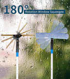Window Cleaning Kit, Swivel Squeegee & Scrubber with Extension Poles, Foldable Bucket, Blendable Duster, 2 Scrubber