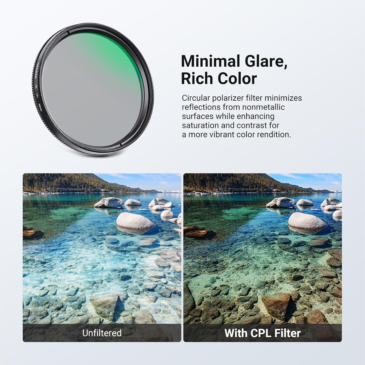49mm Variable ND + CPL + UV Filter Kit (3 Pack), Multicoated Neutral Density (ND2-400) Circular Polarizer Camera Lens