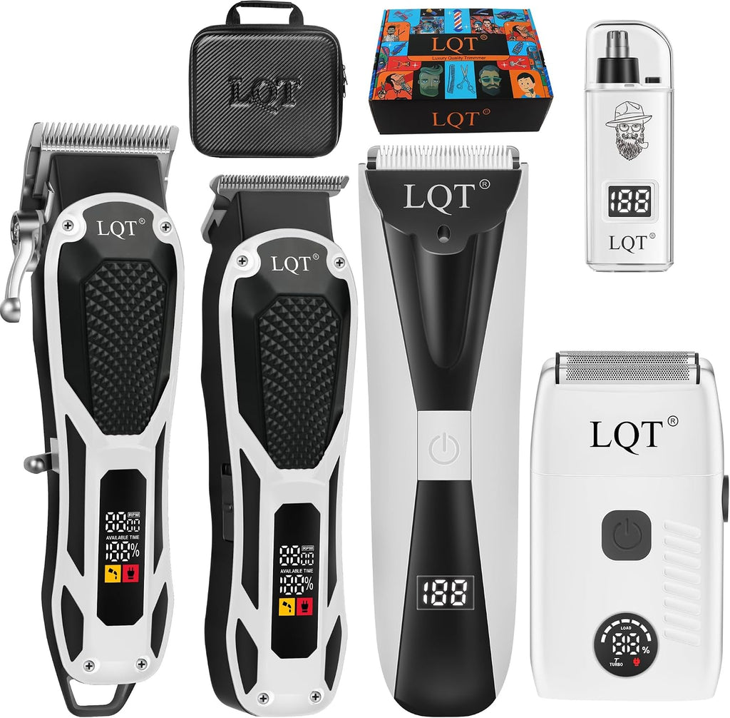 5-in-1 Hair Clippers for Men & Body Groomers White LED Display Cordless Clippers Set Beard Trimmer for Men Foil