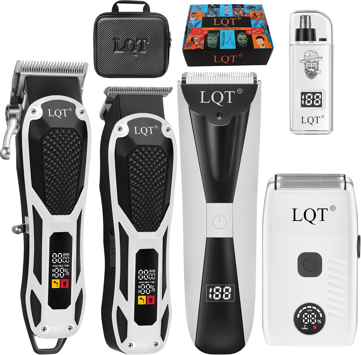 5-in-1 Hair Clippers for Men & Body Groomers White LED Display Cordless Clippers Set Beard Trimmer for Men Foil