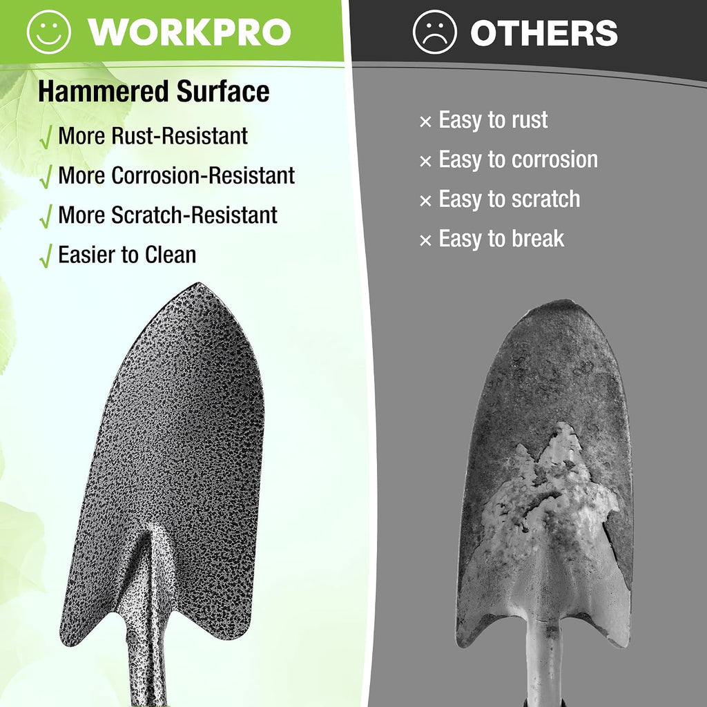6-Piece Garden Tool Set, Heavy Duty Gardening Hand Tools with Soft Rubber Handle, Including Trowel, Rakes, 2-in-1 Hoe