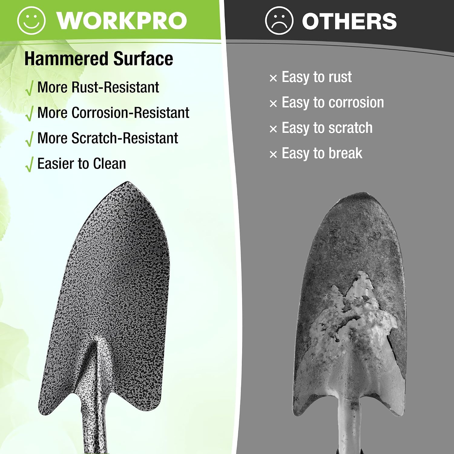 6-Piece Garden Tool Set, Heavy Duty Gardening Hand Tools with Soft Rubber Handle, Including Trowel, Rakes, 2-in-1 Hoe