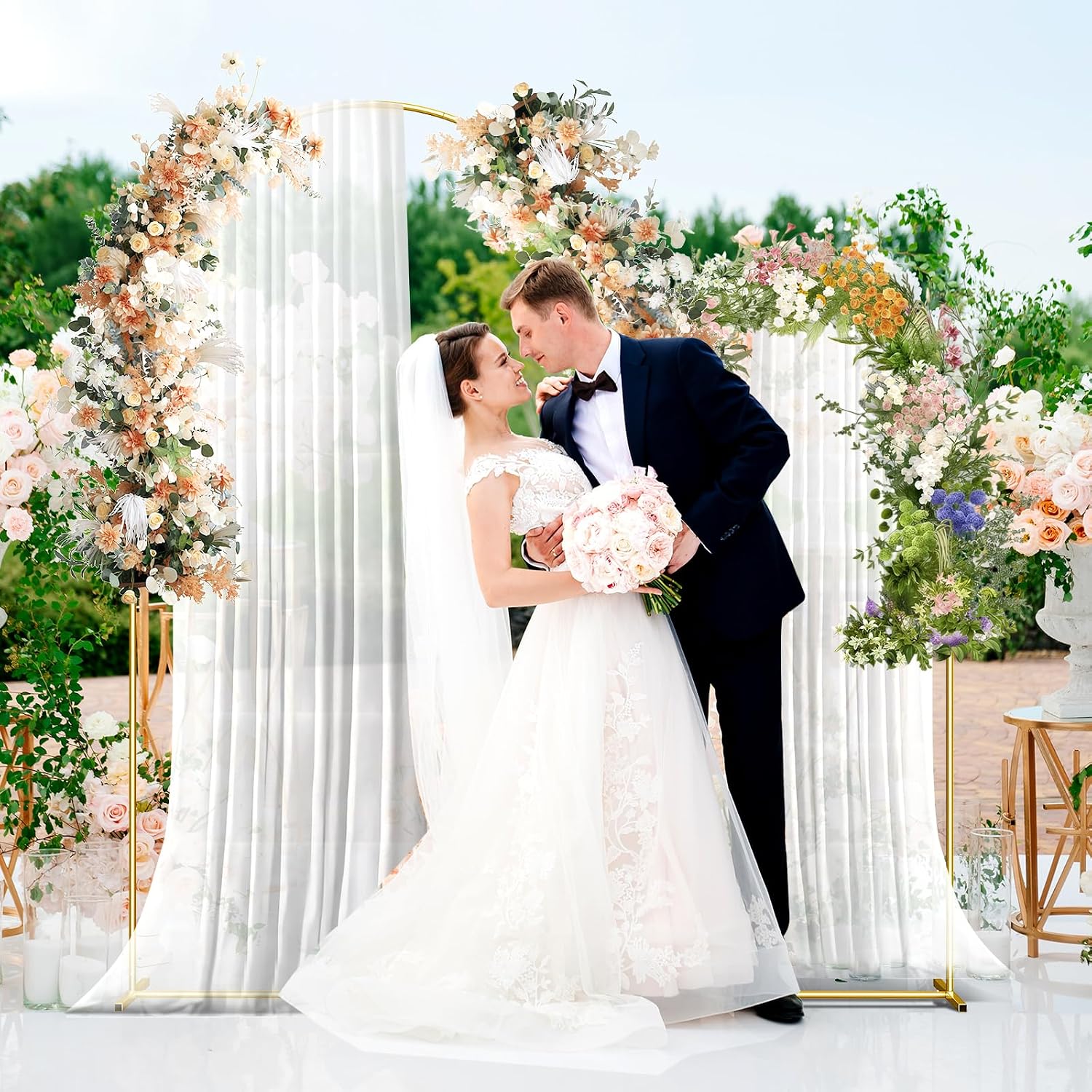 Metal Arch Backdrop Stand, 7.2FT+6FT Wedding Arch Frame, Gold Wedding Arch Backdrop Stand Set of 2, Balloon Arch