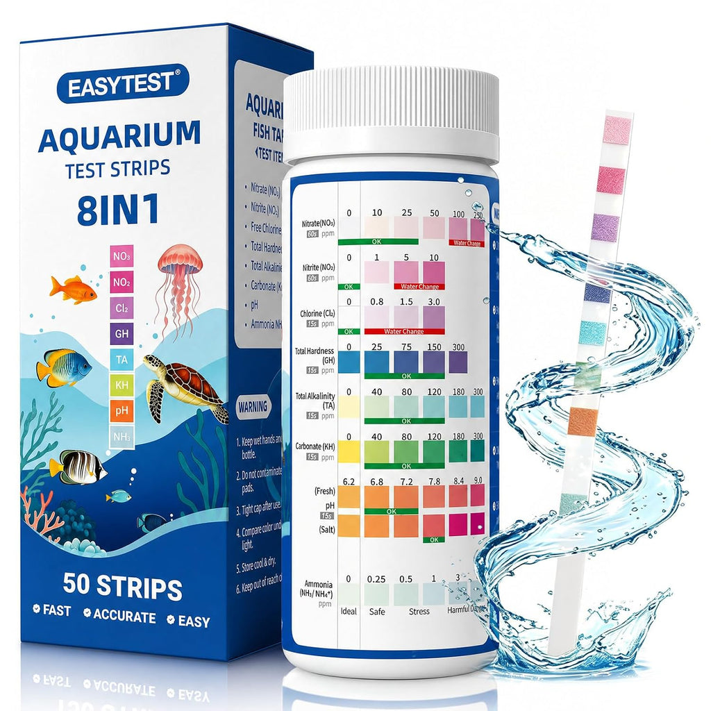 8-Way Aquarium Test Strips with Ammonia, 50PCS Fish Tank Test Kit