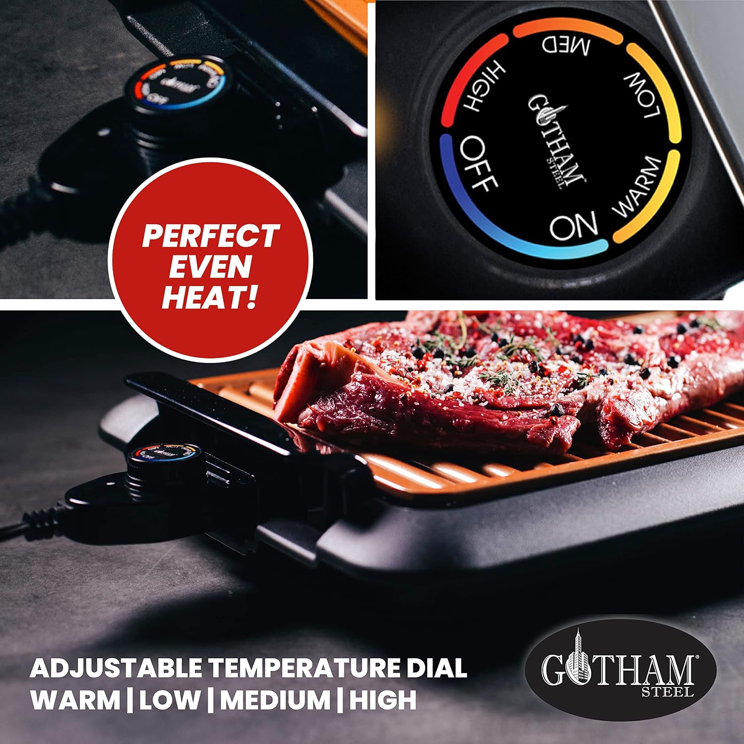 Smokeless Indoor Grill with Ceramic Coating & Adjustable Heating, Electric Removable Grill/Griddle Plate, Nonstick