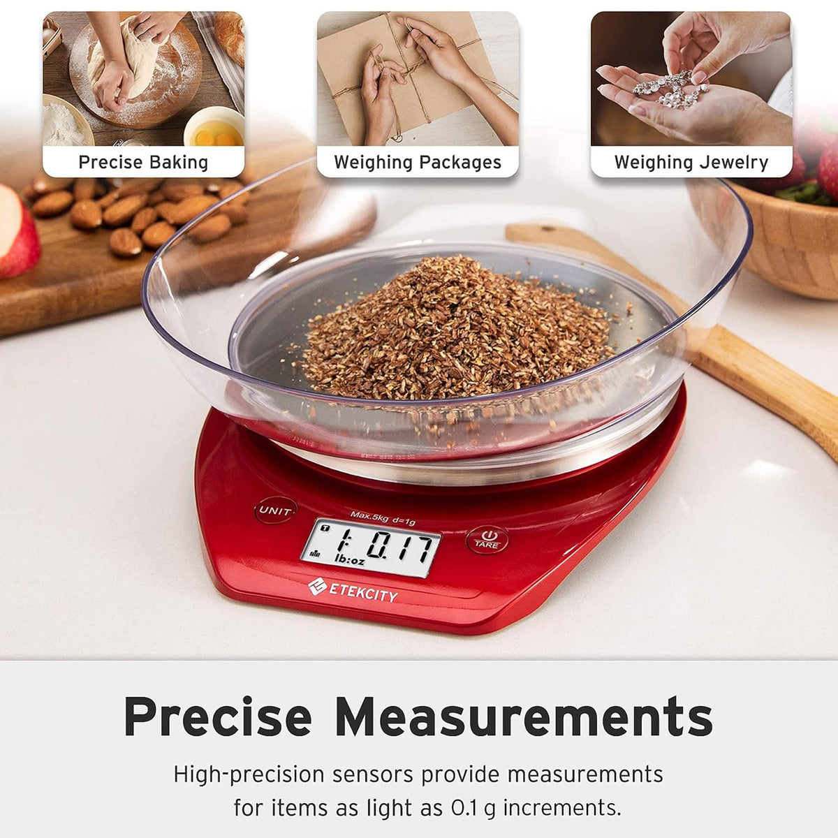 Food Kitchen Scale with Bowl, 0.1g, Grams and Ounces