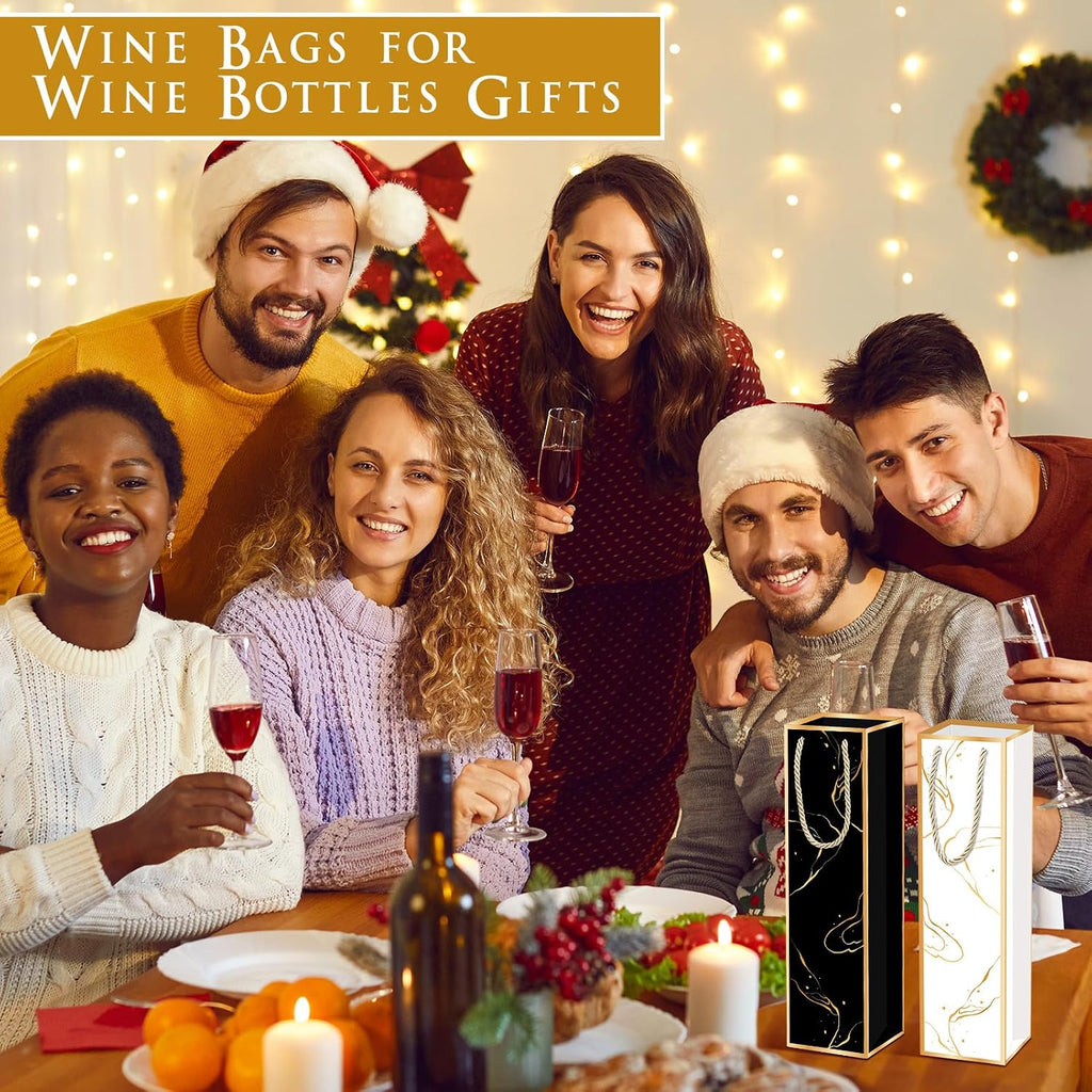 20 Pack Wine Gift Bags with Handles & Tissue Paper black white