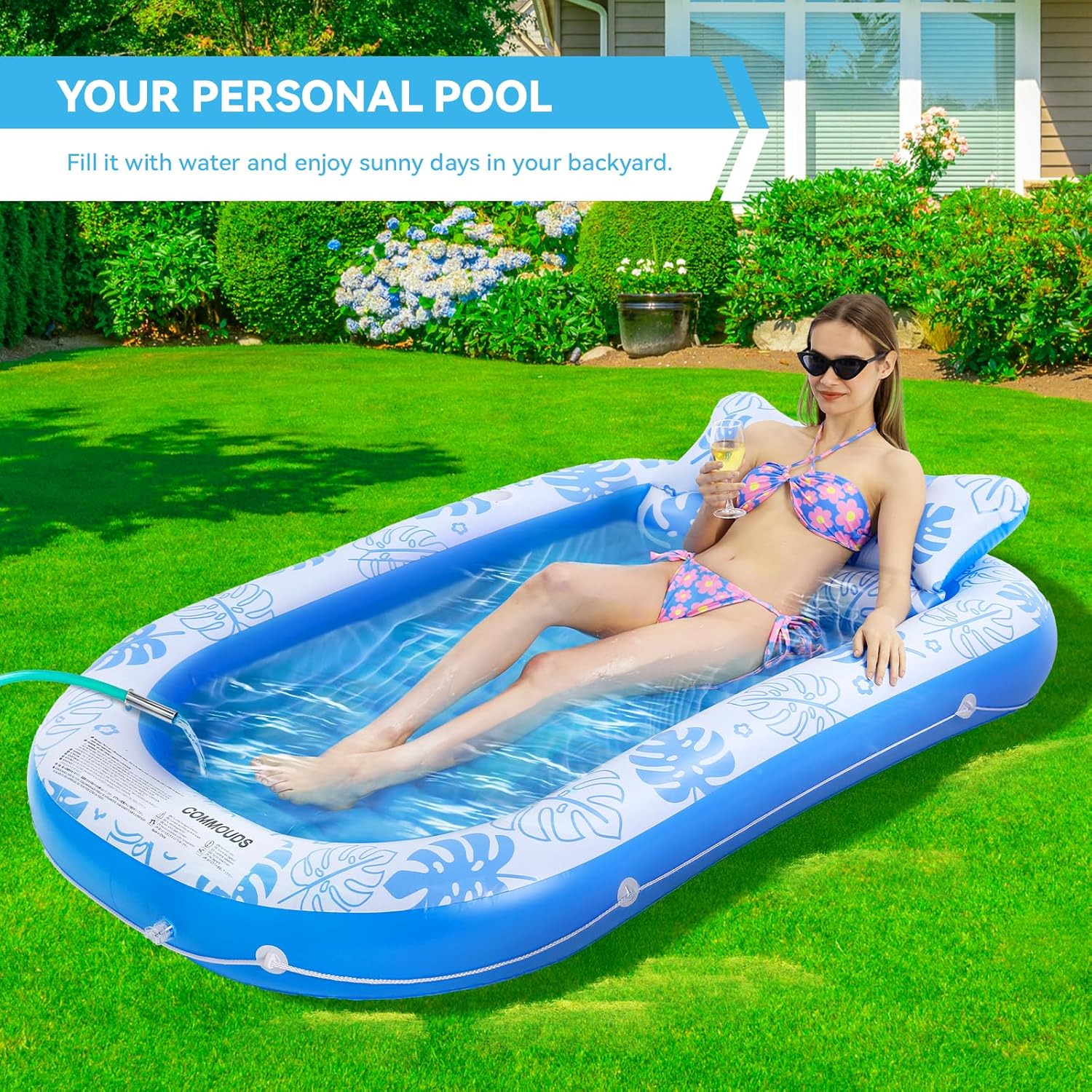 Inflatable Tanning Pool Lounger Float with Cervical Pillow - Pool Floats Adult for Sunbathing, Backyard, Pool Party