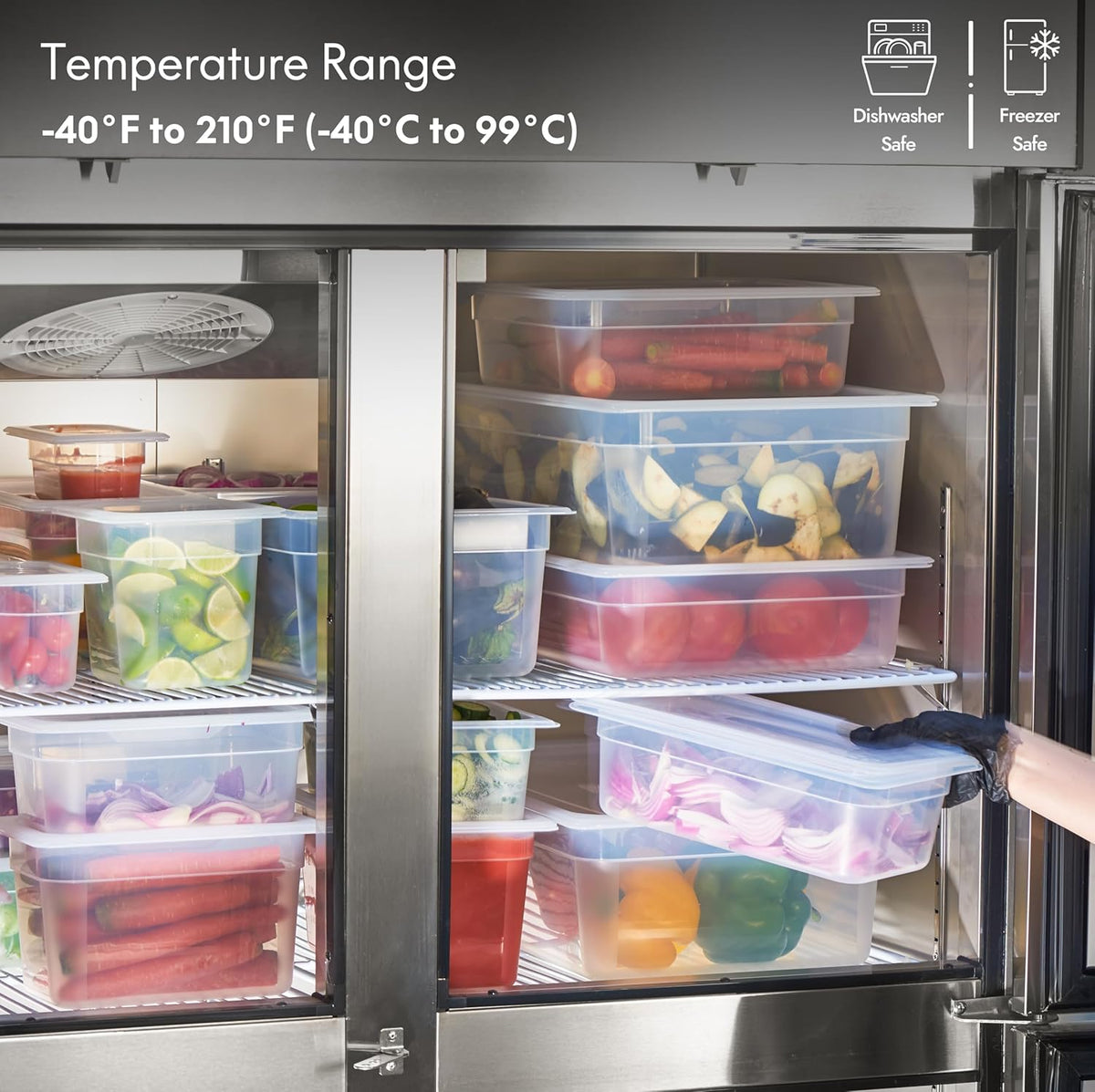 6-Pack 1/6 Size 6" Deep Food Pan with Sealing Lid – NSF Commercial-Grade Translucent Polypropylene, Stackable