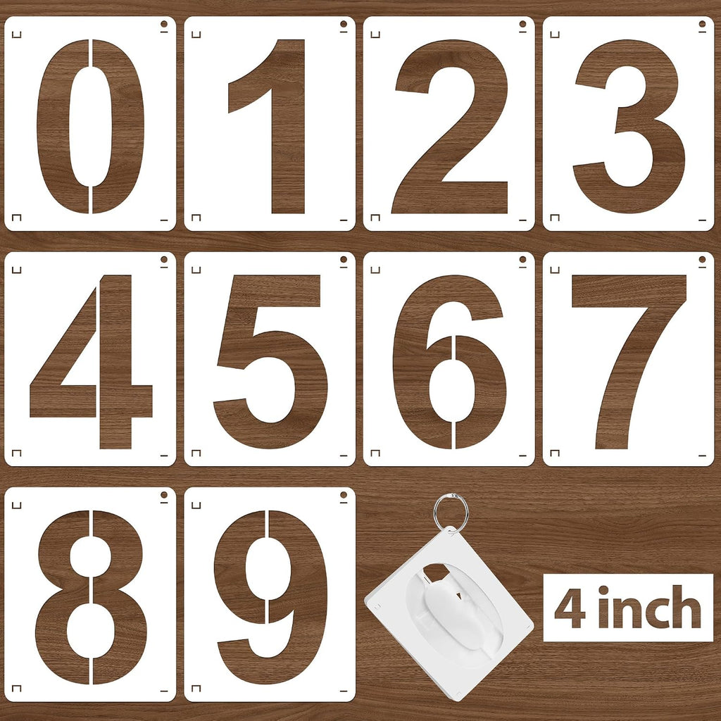 4Inch Number Stencils,10Pcs Plastic Reusable Washable Curb Stencil Kit | 0-9 Large Number Custom Stencils for Address