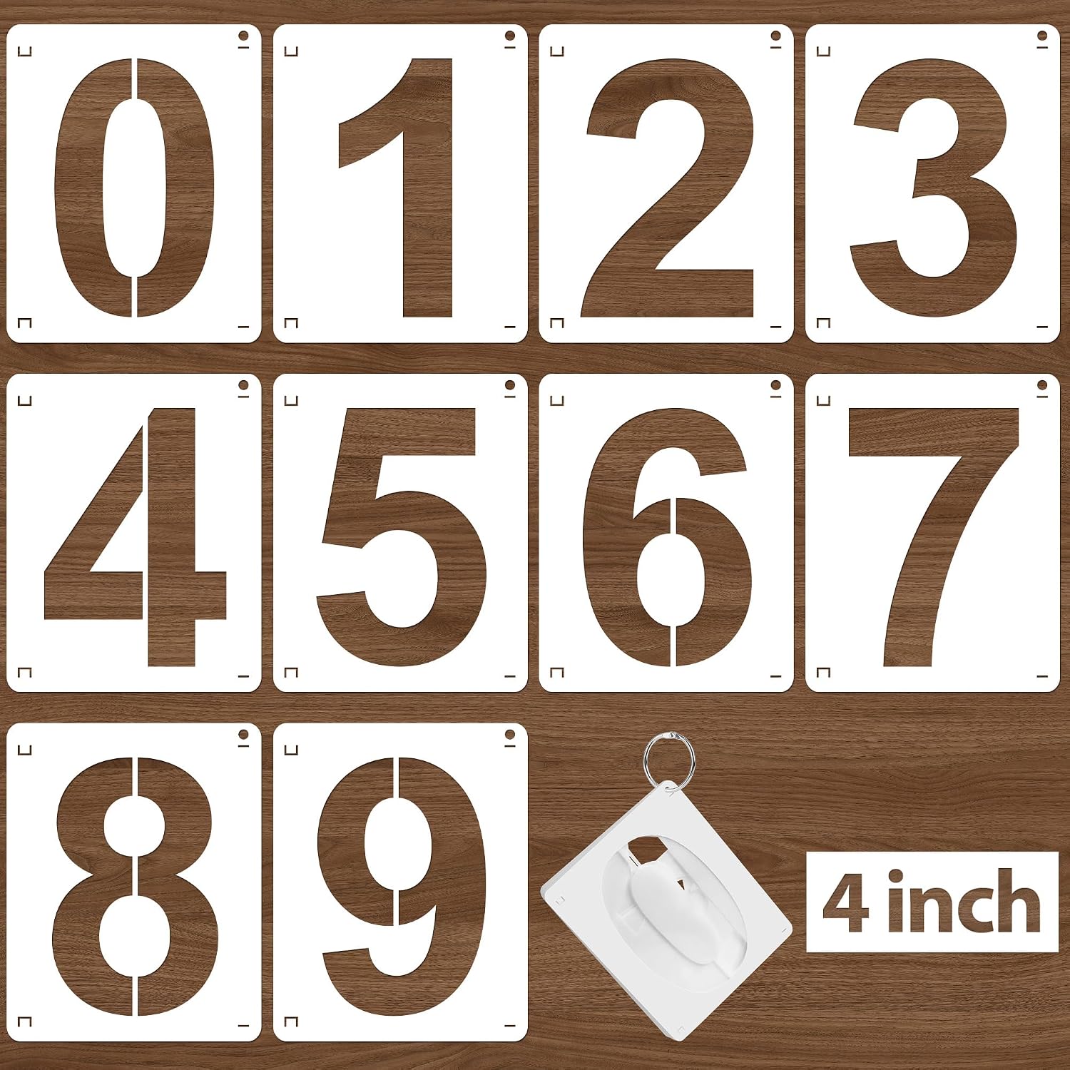 4Inch Number Stencils,10Pcs Plastic Reusable Washable Curb Stencil Kit | 0-9 Large Number Custom Stencils for Address