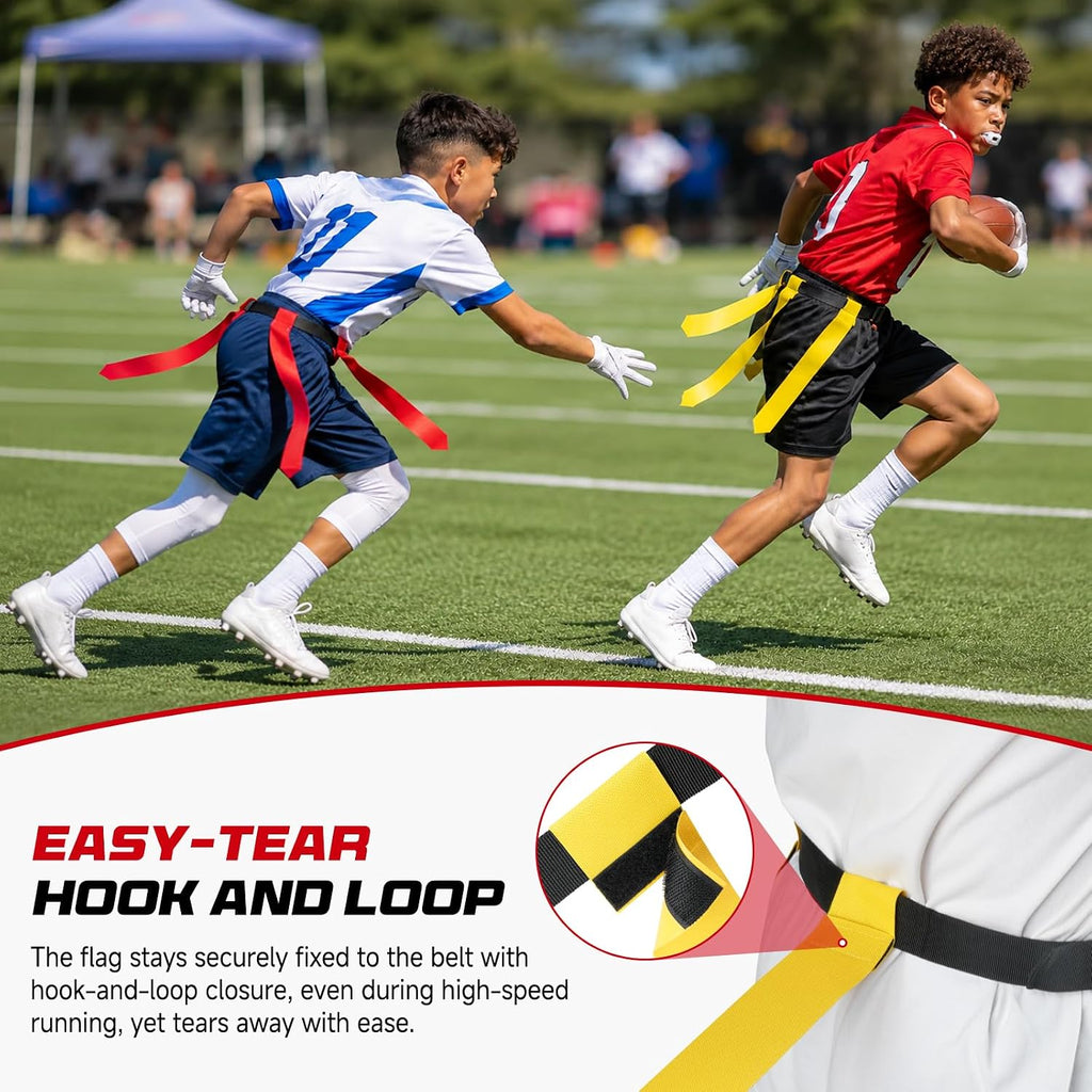 Flag Football Belts Set - Flag Football Gear | 47.25" Adjustable Football Flags with Training Cones & Bag