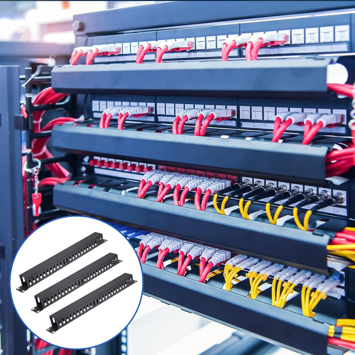 Leinuosen 4 Pcak 1u 19'' Cable Manager 24 Slot Horizontal Rack Mount