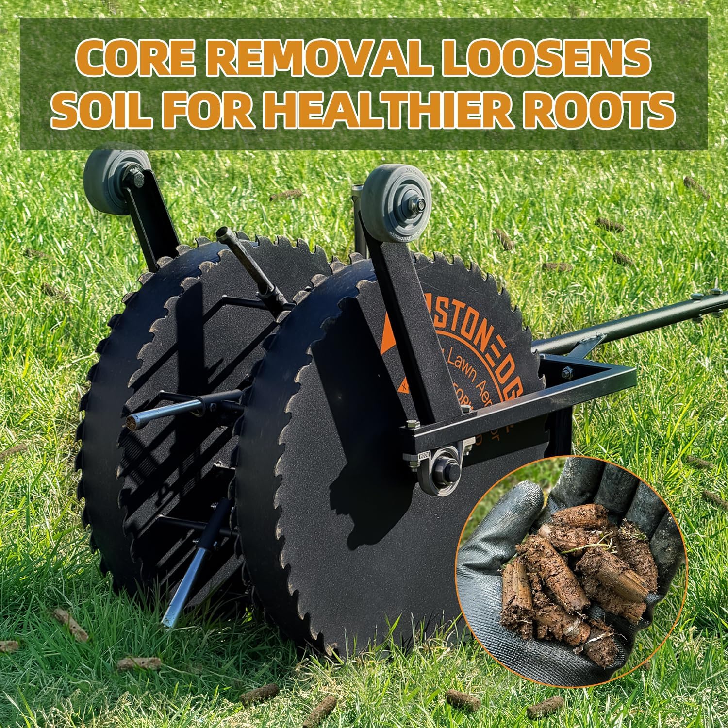 Patented Rolling Lawn Aerator Compacted Soil Loosening Manual Coring Tool | Yard Grass Pulling Plugs, Manual Aeration
