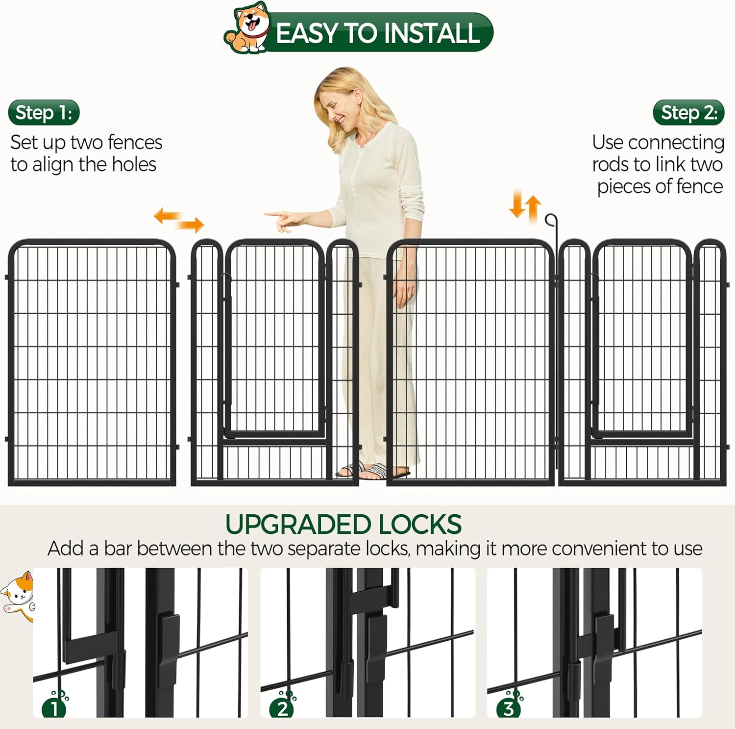 Dog Playpen, 40 Inch 8 Panels Heavy Duty Metal Pet Fence for Indoor Puppy Exercise Pen for RV Camping/Yard/Garden, Black