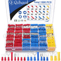 1500pcs Wire Connectors - Insulated Electrical Wire Terminals (Copper) - Ring, Butt, Spade, Fork Connector Kit - Red