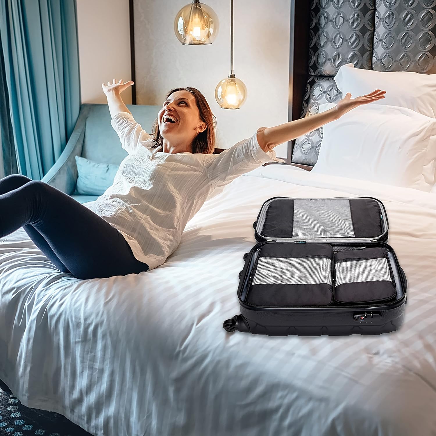 Travel Wise Packing Cubes for Travel - 5 Piece Set with Pattern Design, Lightweight Ripstop Nylon Luggage Organizers