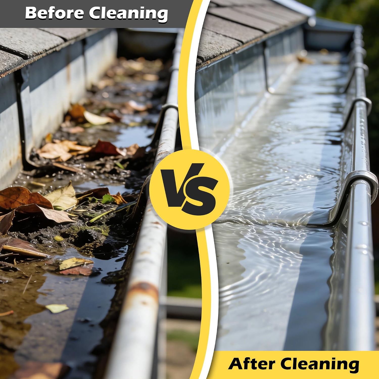 24FT Reach Telescopic Gutter Cleaning Tool, 8-15FT Gutter Cleaner from the ground with 360°Rotatable Duckbill Metal