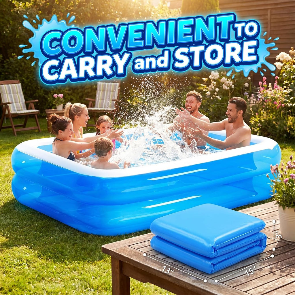 Full-Sized Inflatable Swimming Pool, Extra Large Blow Up Pool, Heavy Duty Above Ground Pool with Drain Valve