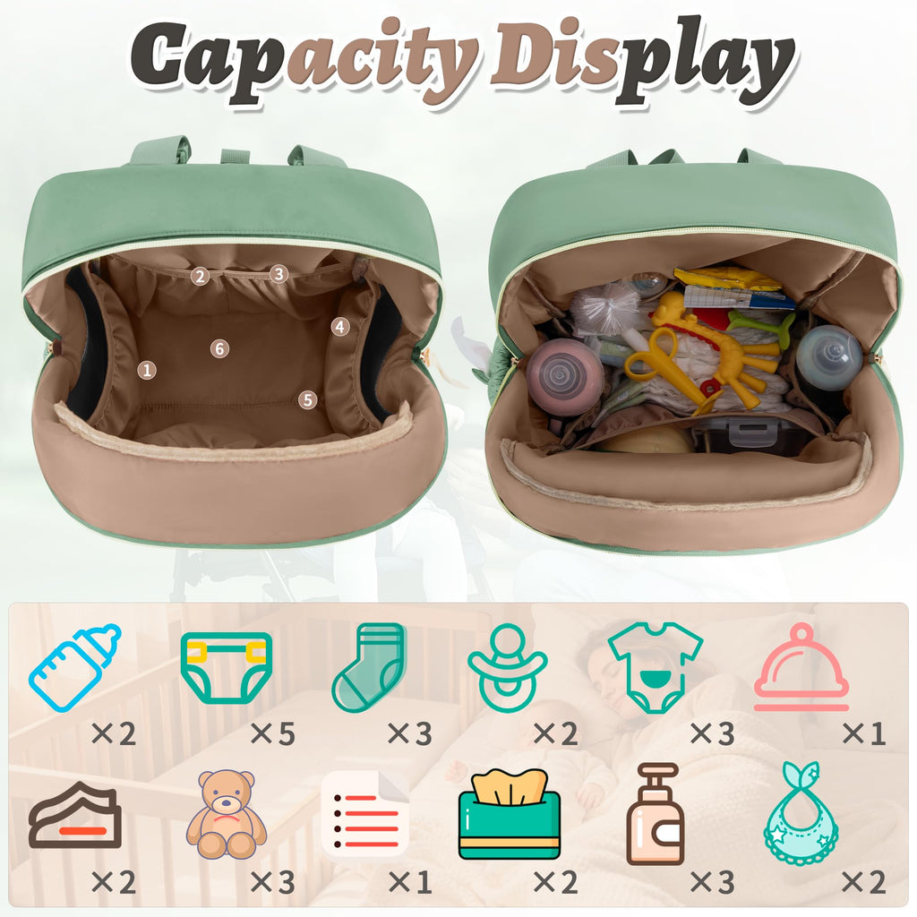 Diaper Bag Backpack with Changing Pad for Mom & Dad,Large,Green