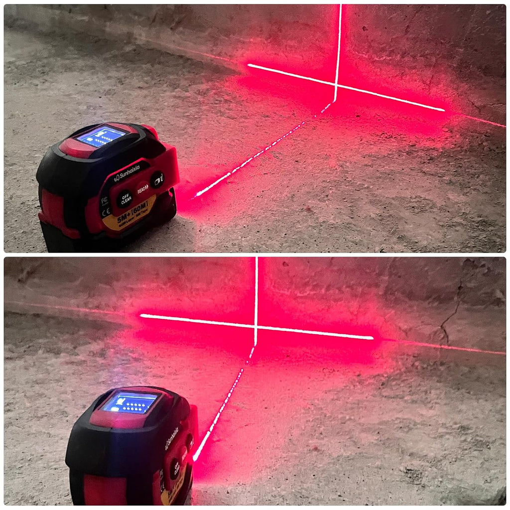 Laser Tape Measure 3 in 1 with Laser Level Crosshairs |196ft/60m Laser Distance+16ft/5m AutoLock Tape |Backlit LCD