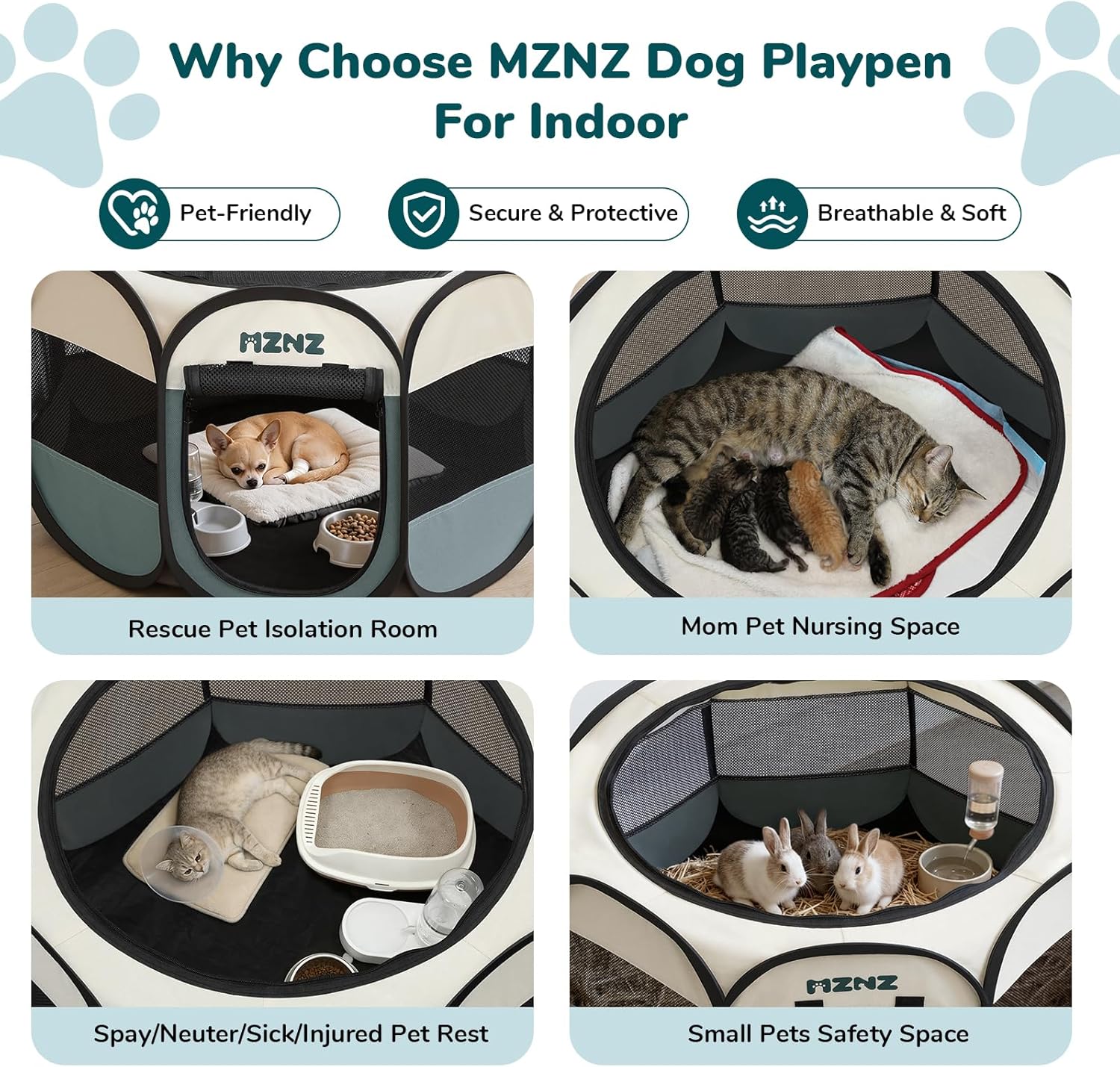 Dog Cat Playpen, Portable Small Animal Playpen Crate Indoor for Dogs Cats Rabbits, Foldable Guinea Pigs Bunny Cage
