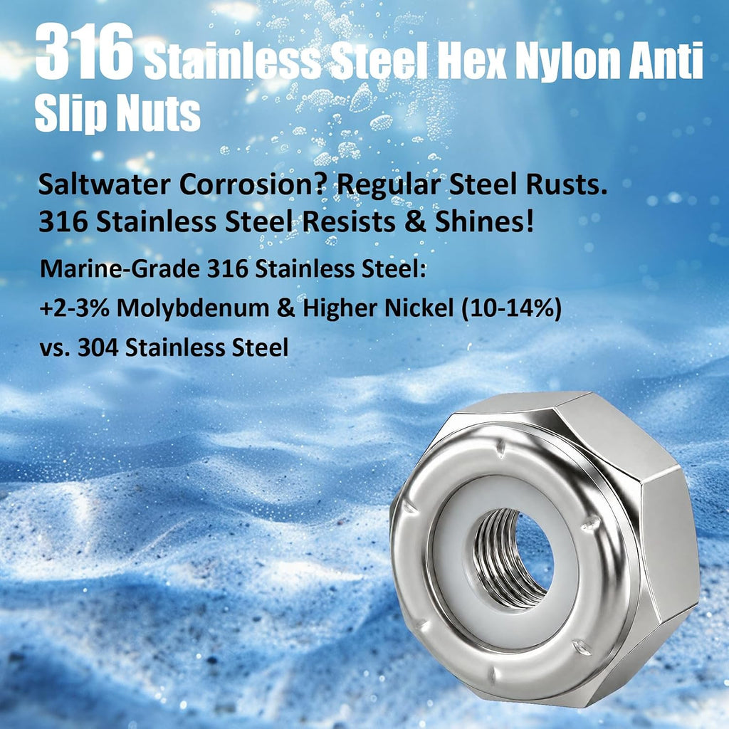 #6-32 Nylon Insert Lock Nuts,Marine Grade Hardware Nuts Coarse Thread UNC
