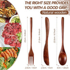 24 Pcs Wooden Utensils for Eating Wooden Spoon Fork Knife Set