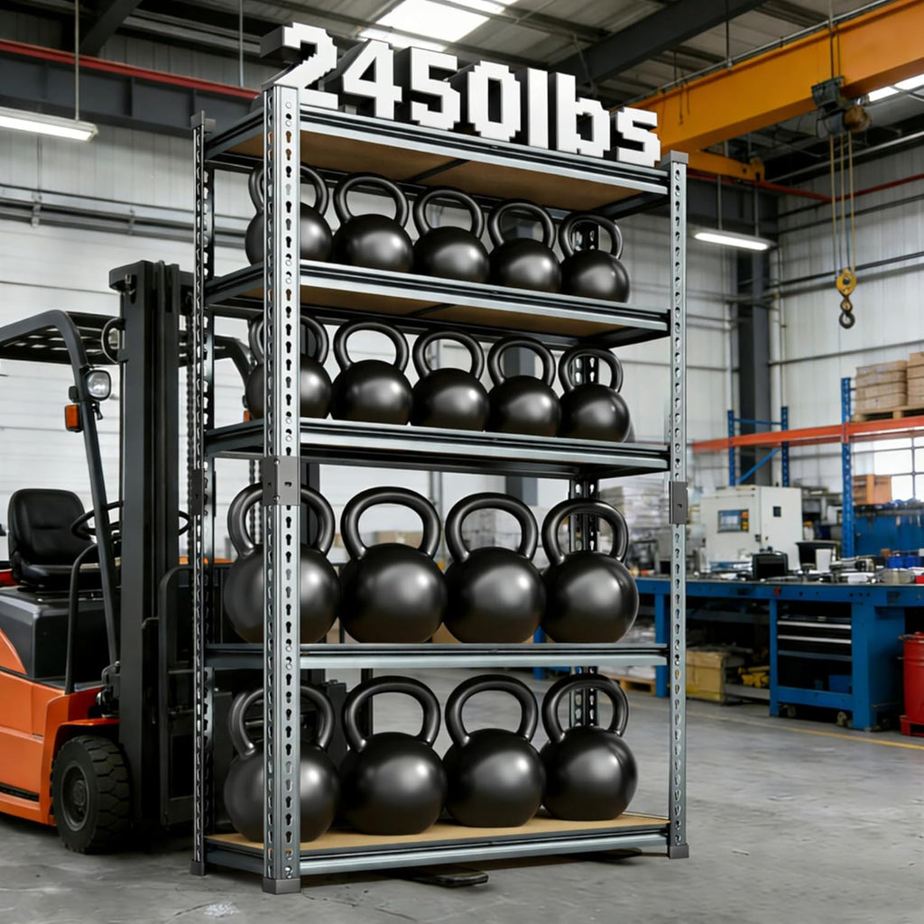Garage Shelving Heavy Duty, 2450LBS Metal Storage Shelves 5 Tier, Adjustable Shelving Unit 30" W x 12" D x 62" H
