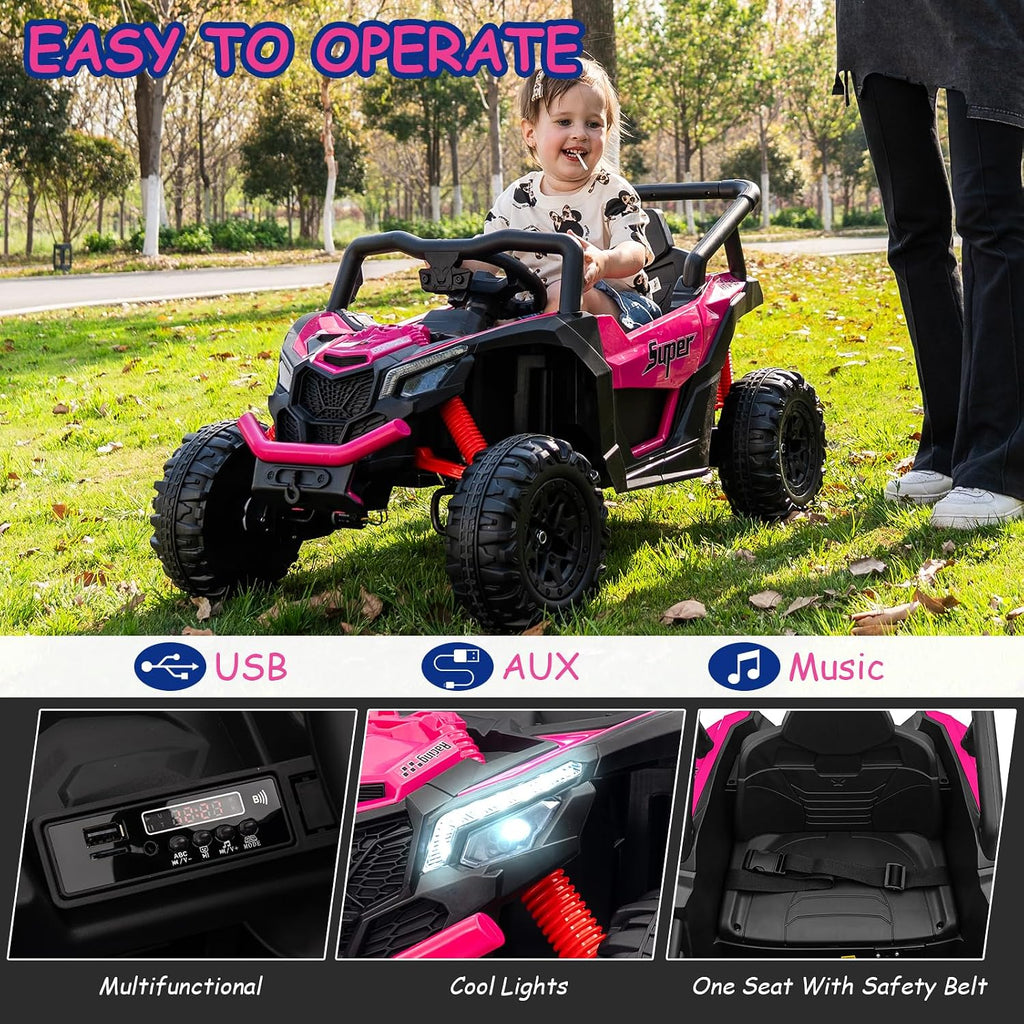 24V Electric Ride on Toy Car w/Remote,Kids 4WD Off-Road UTV Pink | For kids 3-6,Safety Belt,Max 3.4MPH,Music