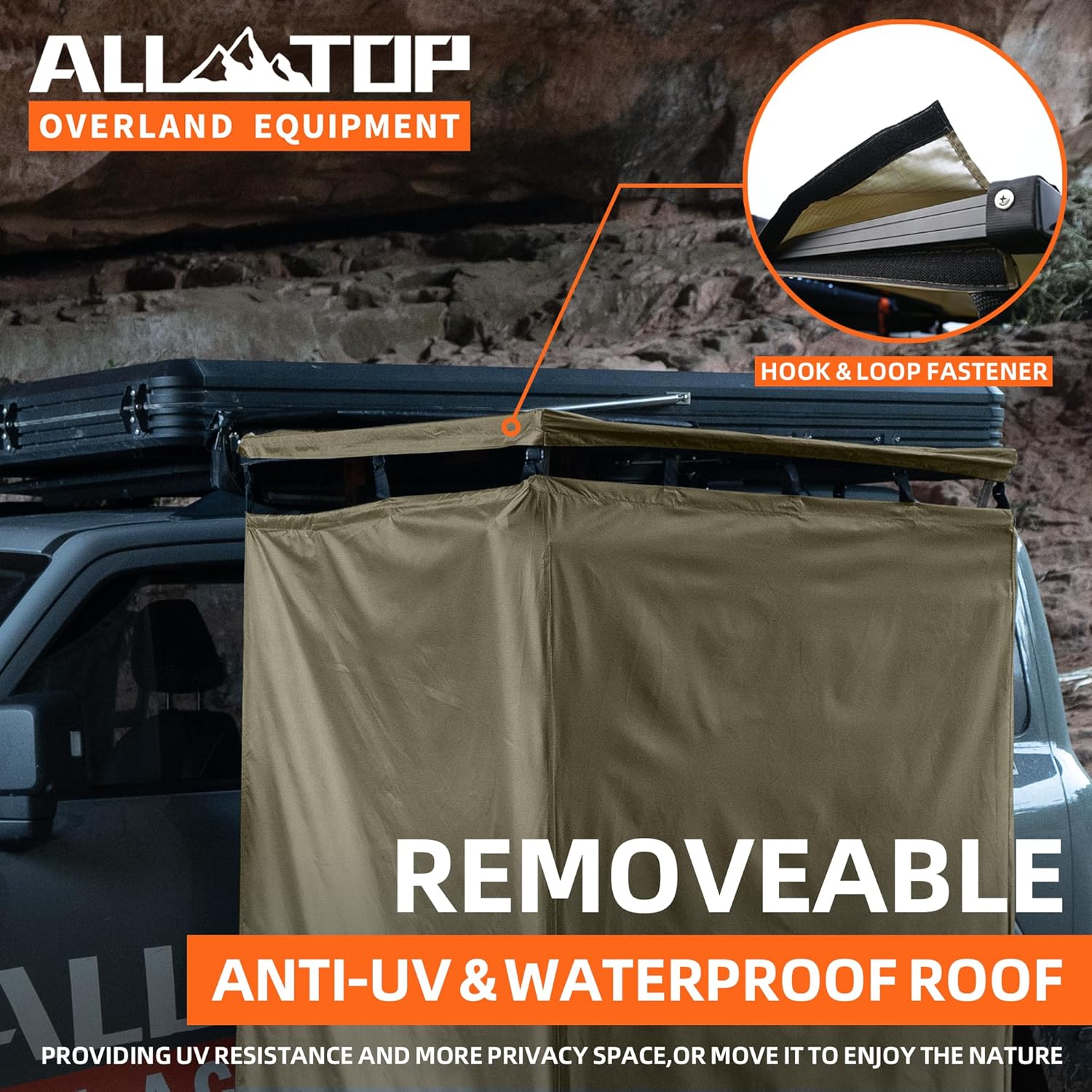Awning Shower Room w/Foldable Floor Mat, 3.3ft x 3.3ft, Privacy Shelter Restroom w/Roof, LED Light, Drain Pipe