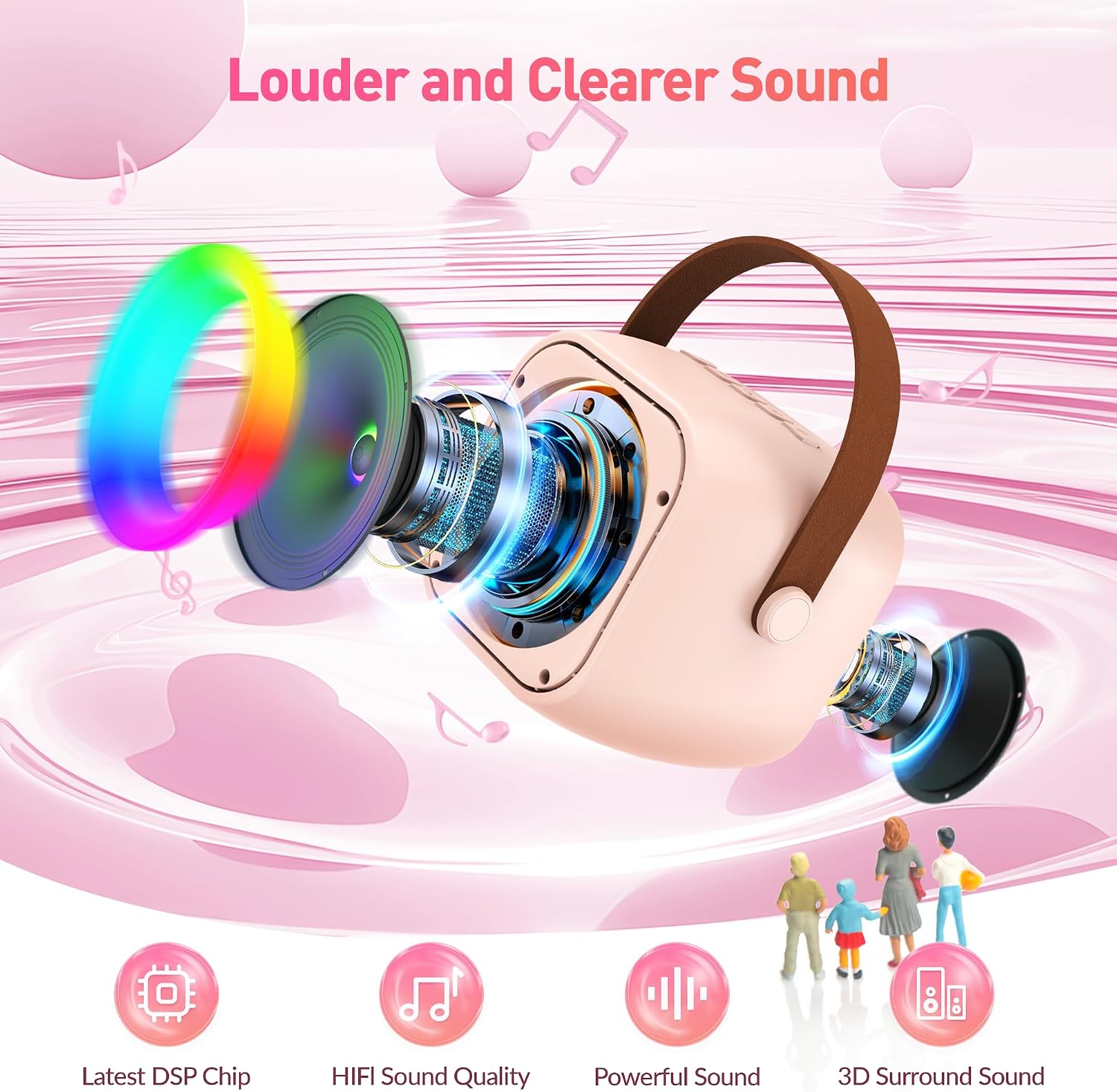 Mini Karaoke Machine,Portable Bluetooth Speaker with 2 Wireless Microphones | 360° Surround Sound,5 Voice